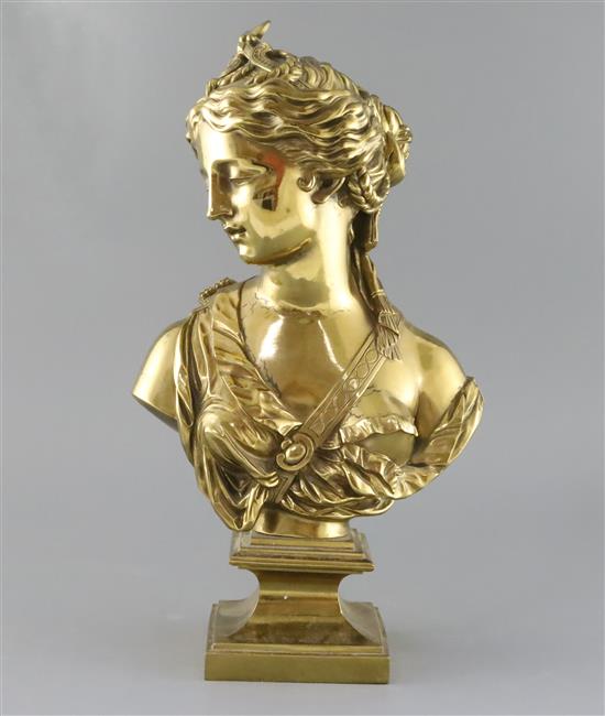 After Jean Goujon. A late 19th century French ormolu bust of Diana, height 15.75in width 8.5in depth 6in.